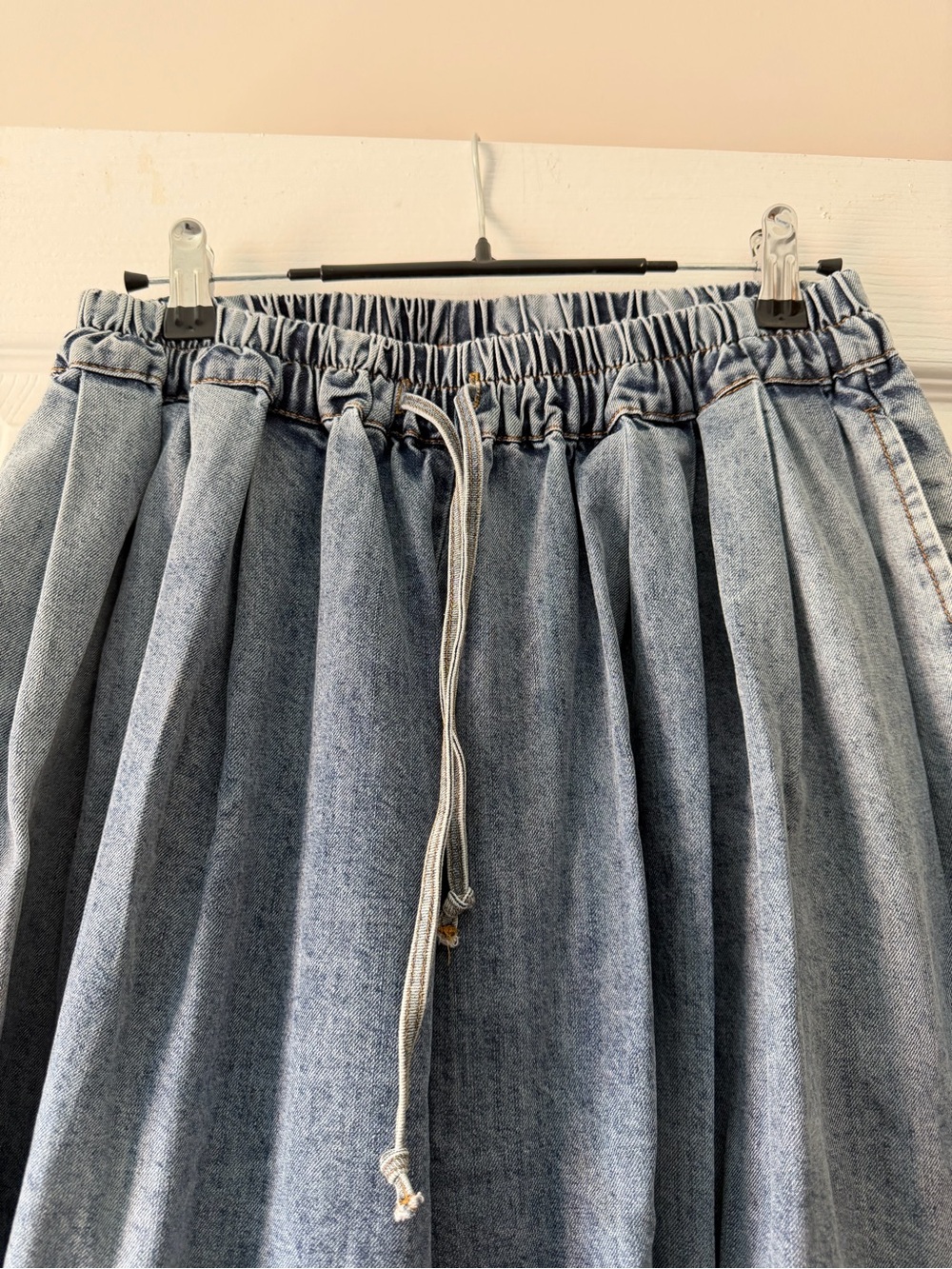 Wide Denim Drawstring Pants - Picture 2 of 5